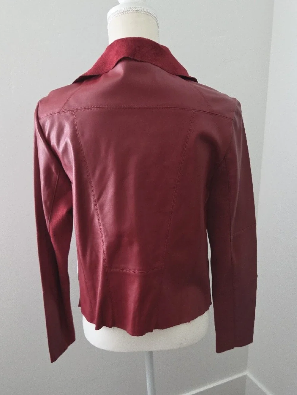 bagatelle Deep Burgundy Faux Leather Waterfall Jacket - Picture 2 of 6